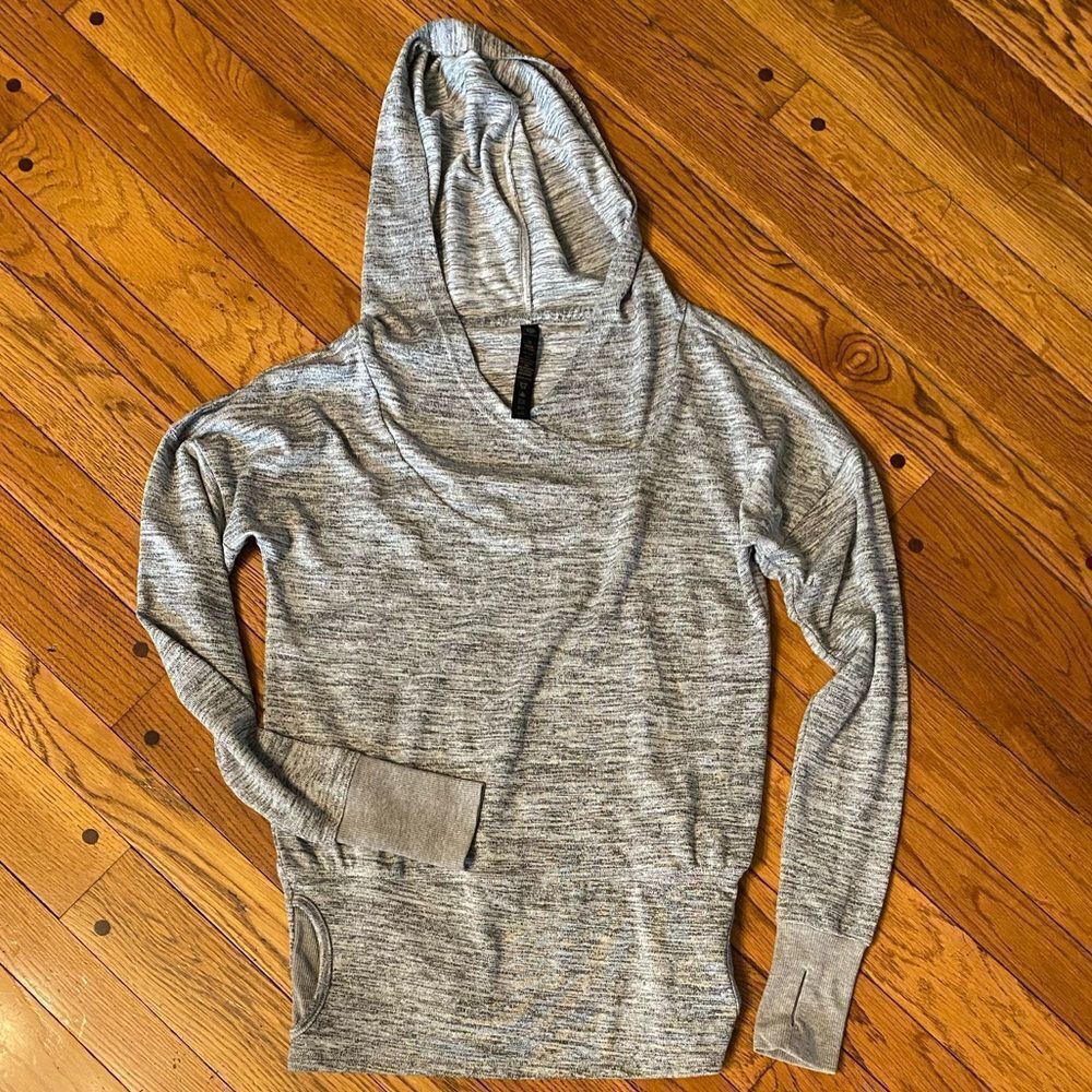 90 degrees by Reflex‎ LONG SLEEVE grey HEATHER WRAP front HOODIE